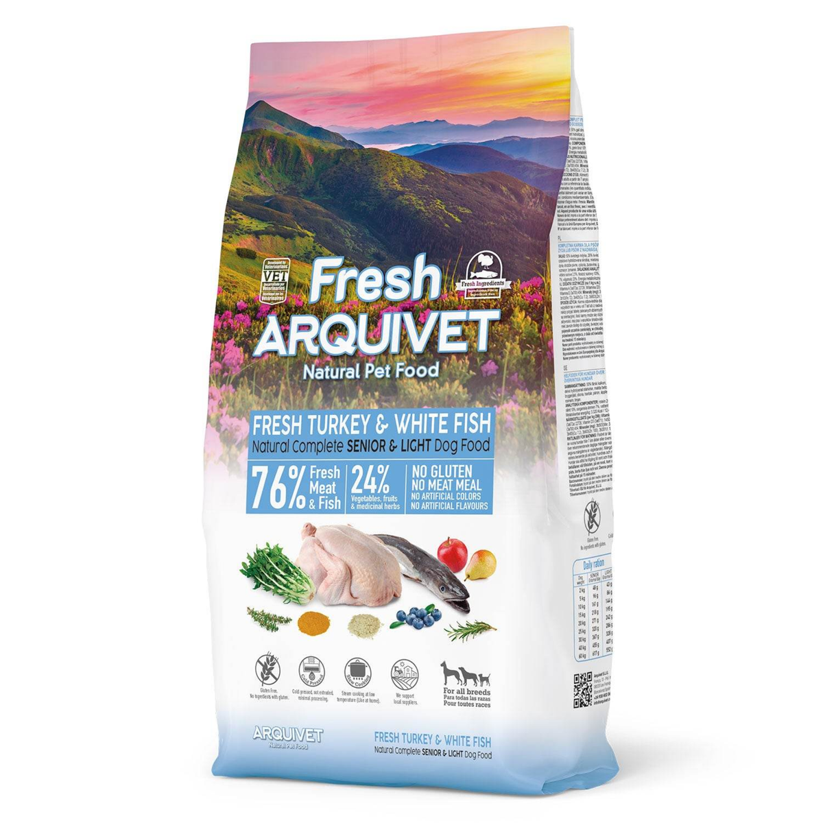 Arquivet Complete Cold Pressed Senior/Light Dog Food - Turkey & White Fish (1Kg Sample Pack)