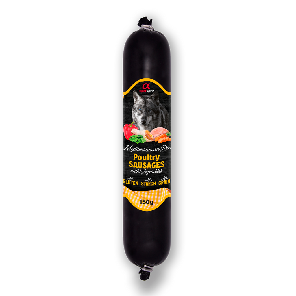 Alpha Spirit Mediterranean Diet Poultry Complete Wet Sausage with Vegetables for Adult Dogs (150g & 350g)
