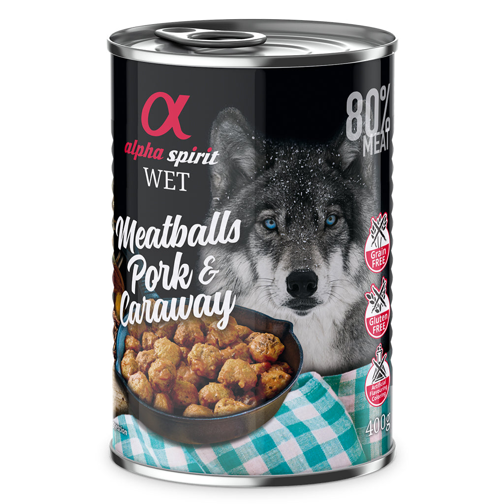 Alpha Spirit Pork with Caraway Canned Meatballs for Dogs (6 x 400g)