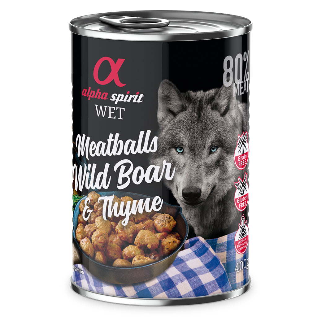 Alpha Spirit Wild Boar with Thyme Canned Meatballs for Dogs (6 x 400g)