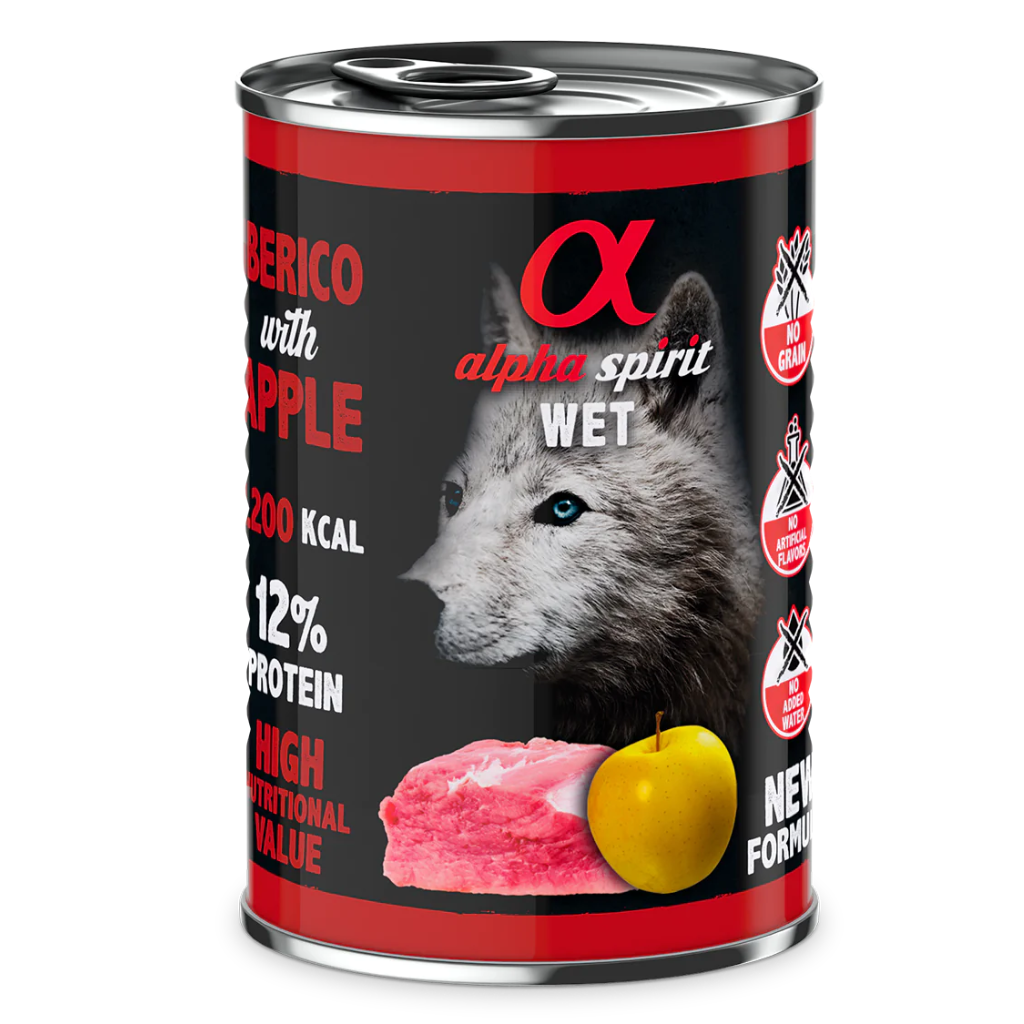 Alpha Spirit Pork with Yellow Apple Complete Wet Canned Dog Food (6 x 400g)