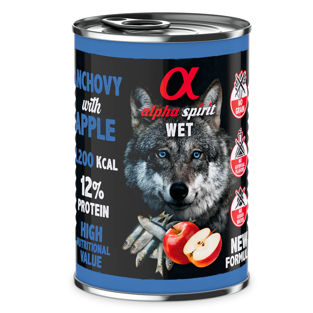 Alpha Spirit Anchovy with Red Apple Complete Wet Canned Dog Food (6 x 400g)