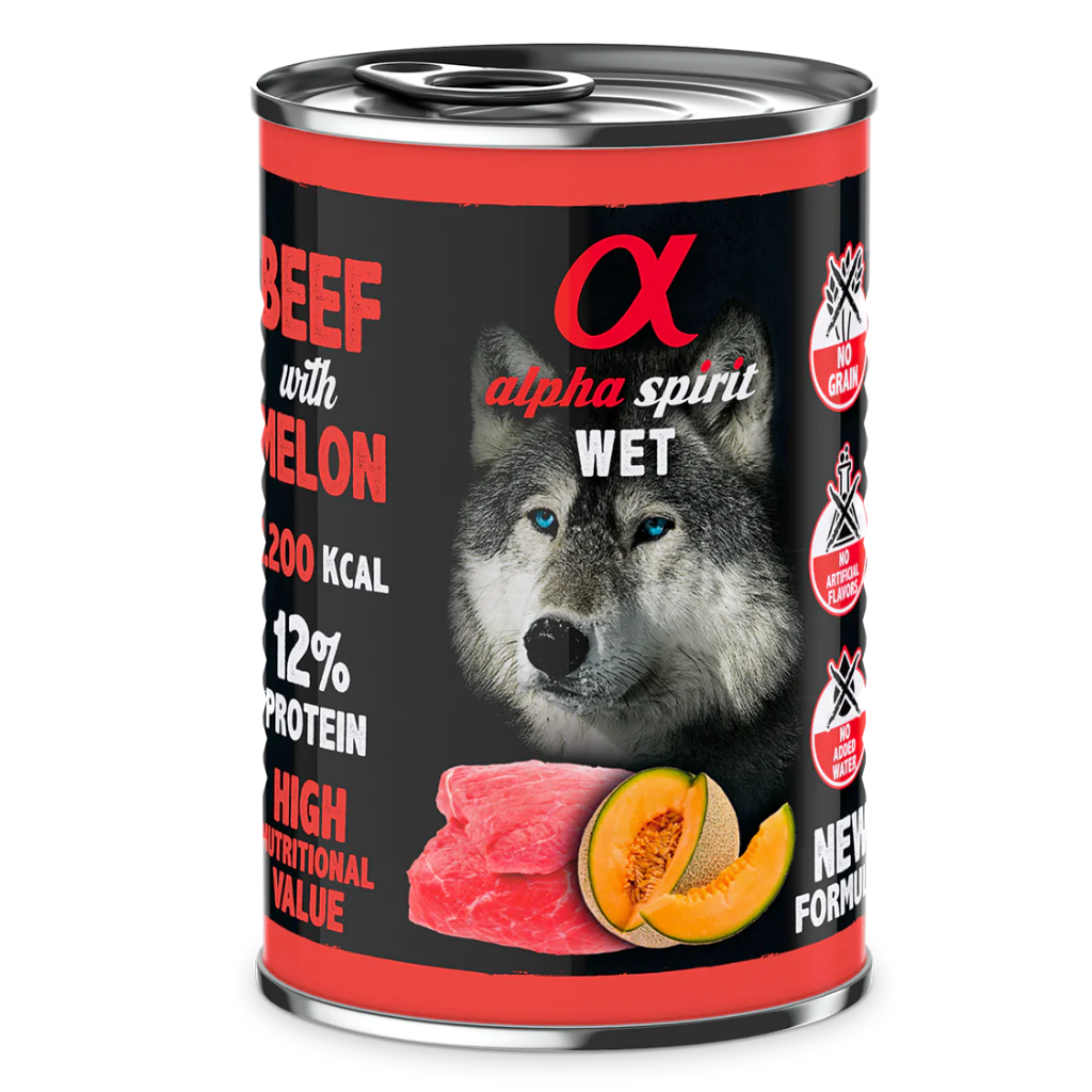 Alpha Spirit Beef with Melon Complete Wet Canned Dog Food (6 x 400g)