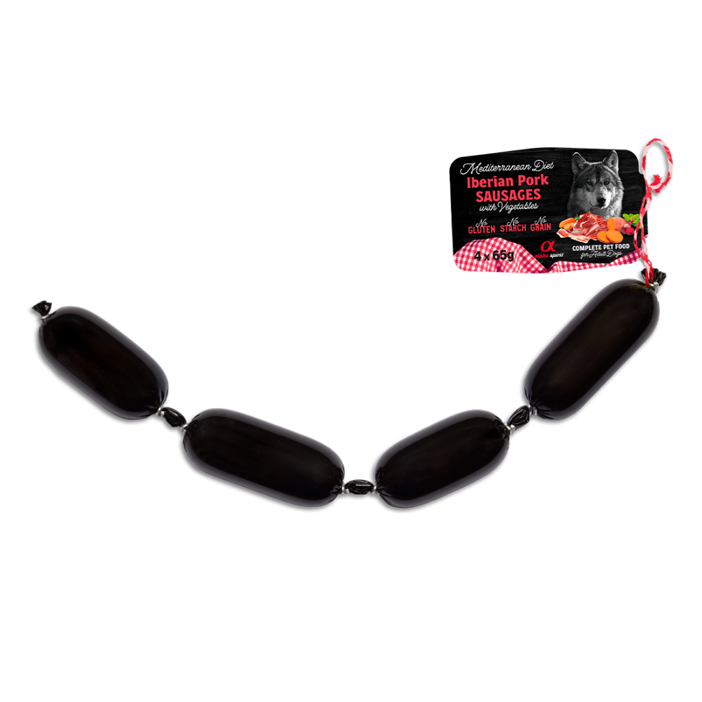 Alpha Spirit Mediterranean Diet Iberian Pork Complete Wet Sausage with Vegetables for Adult Dogs (4 x 65g)
