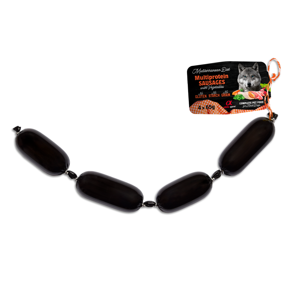 Alpha Spirit Mediterranean Diet Multi-Protein Complete Wet Sausage with Vegetables for Adult Dogs (4 x 65g)