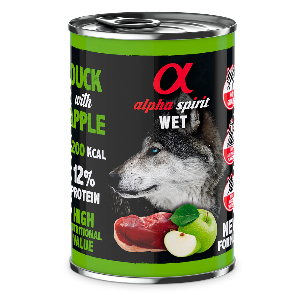 Alpha Spirit Duck with Green Apple Complete Wet Canned Dog Food (6 x 400g)