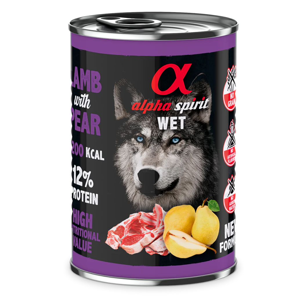 Alpha Spirit Lamb with Pear Complete Wet Canned Dog Food (6 x 400g)