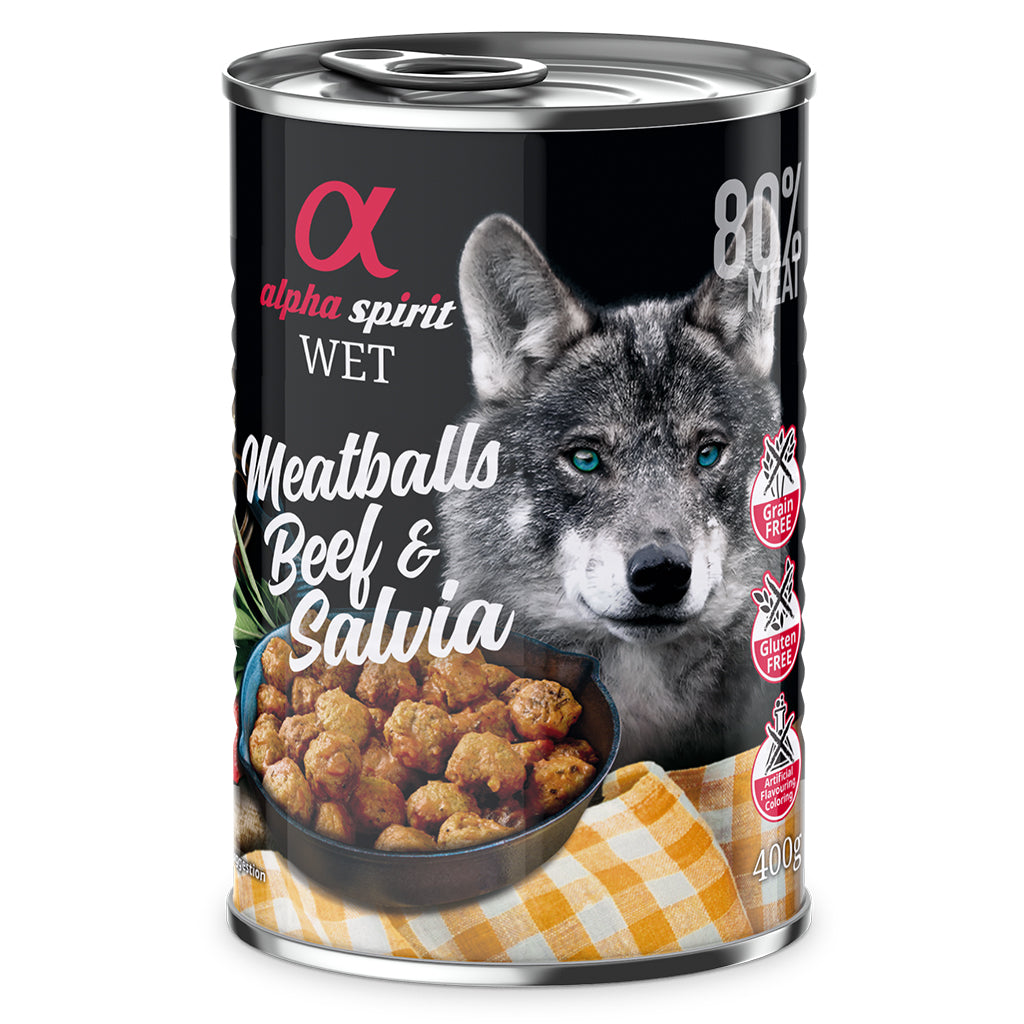 Alpha Spirit Beef with Sage Canned Meatballs for Dogs (6 x 400g)