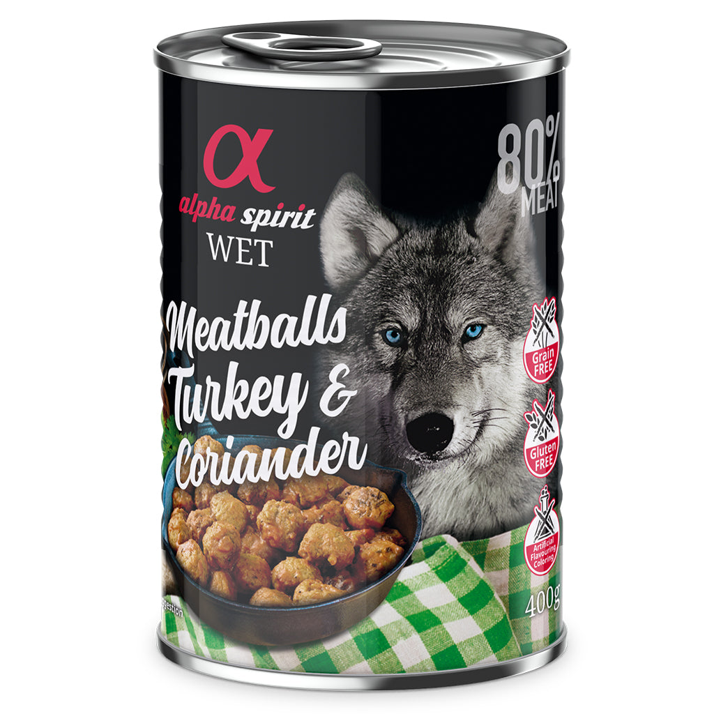 Alpha Spirit Turkey with Coriander Canned Meatballs for Dogs (6 x 400g)