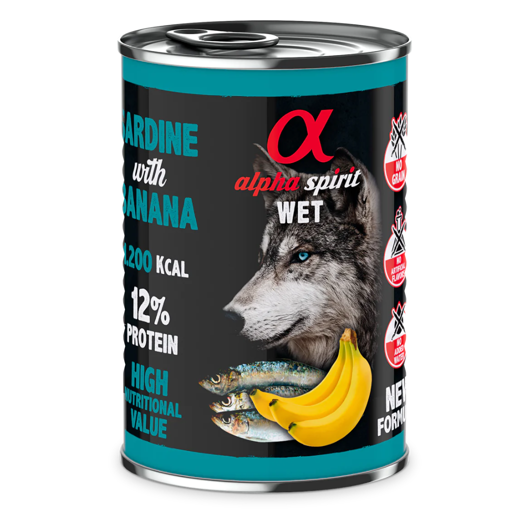 Alpha Spirit Sardine with Banana Complete Wet Canned Dog Food (6 x 400g)