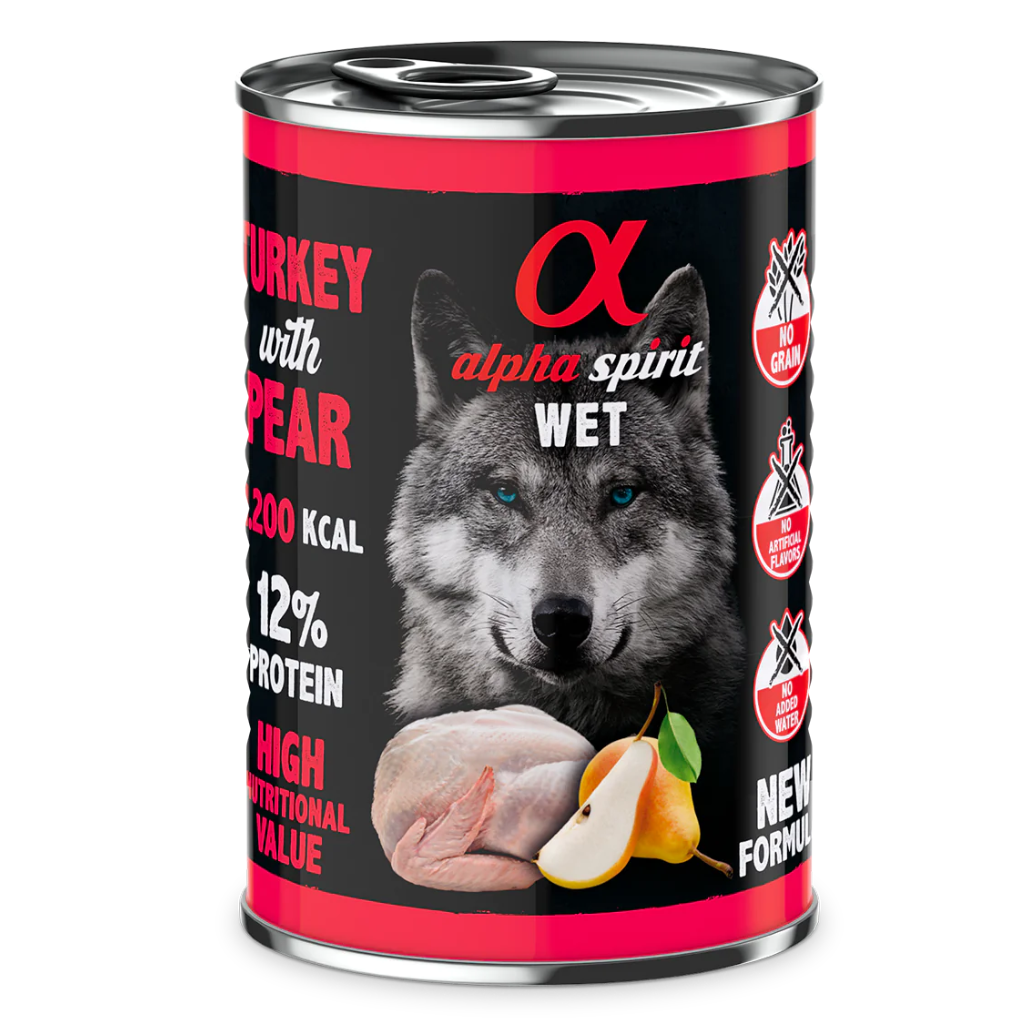 Alpha Spirit Turkey with Pear Complete Wet Canned Dog Food (6 x 400g)